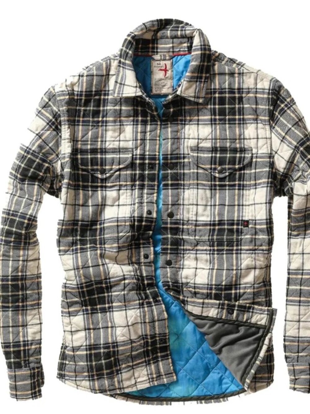 Relwen Quilted Flannel Shirtjacket in Cream/Forest Tartan Plaid Fall Preppy S